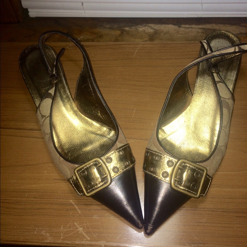 COPY - 🏈 🎉HP Rare Coach Brigitte Gold Kitten Heels Sz 8